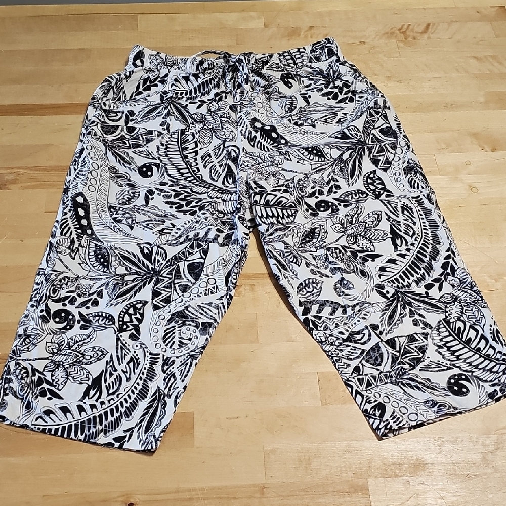 🖤 Black & White Abstract Crop Pants Petite Medium